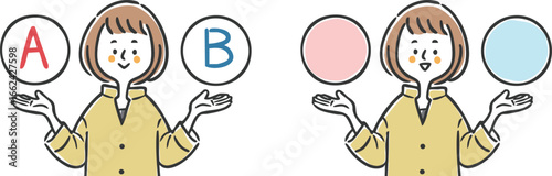 AとBの選択肢　女性　上半身　ベクター
