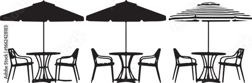Outdoor cafe tables and chairs with umbrellas vector