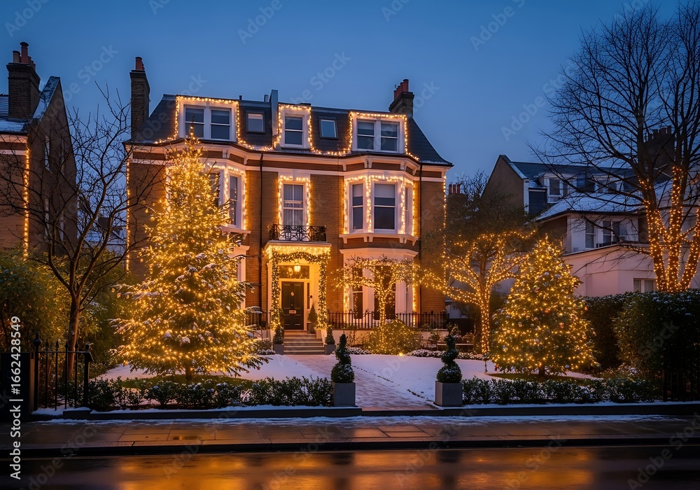 Obraz premium Festive house decorated for Christmas