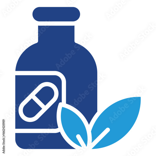 Icon of medicine and bottle with natural ingredients or herbal supplements such as alternative medicine, herbs, natural products, or nutrients derived from nature