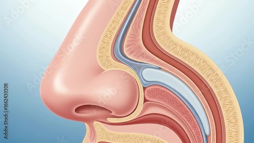 Human Nose Anatomy Detailed CrossSection Illustration for Medical Education.