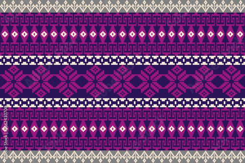 Shades 0f Purple Traditional Embroidery Art Abstract with Pixel Art Designs for Textile Print