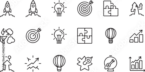 Rocket launch lightbulb target puzzle hot air balloon graph