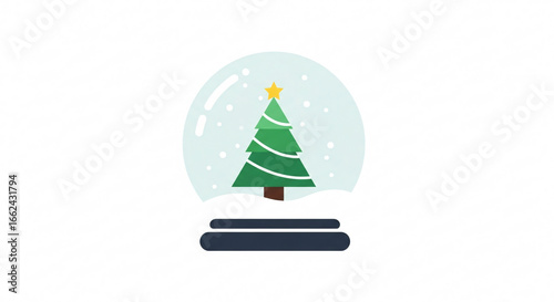 A cartoon snow globe with a christmas tree and a yellow star on a white background for the holidays on transparent background