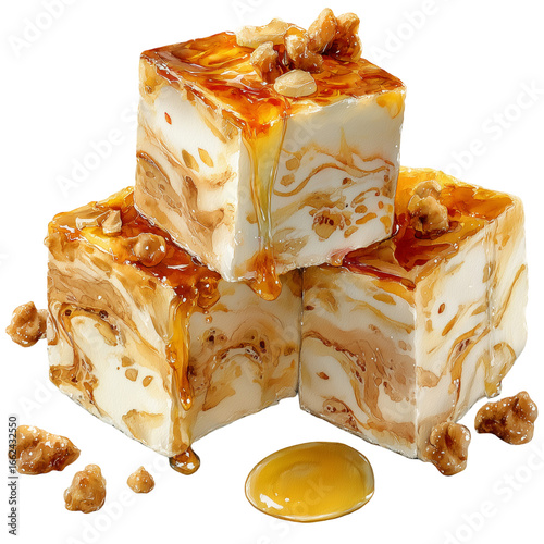Delicious halva dessert with honey and nuts sweet food confectionery treat isolated on transparent background, png