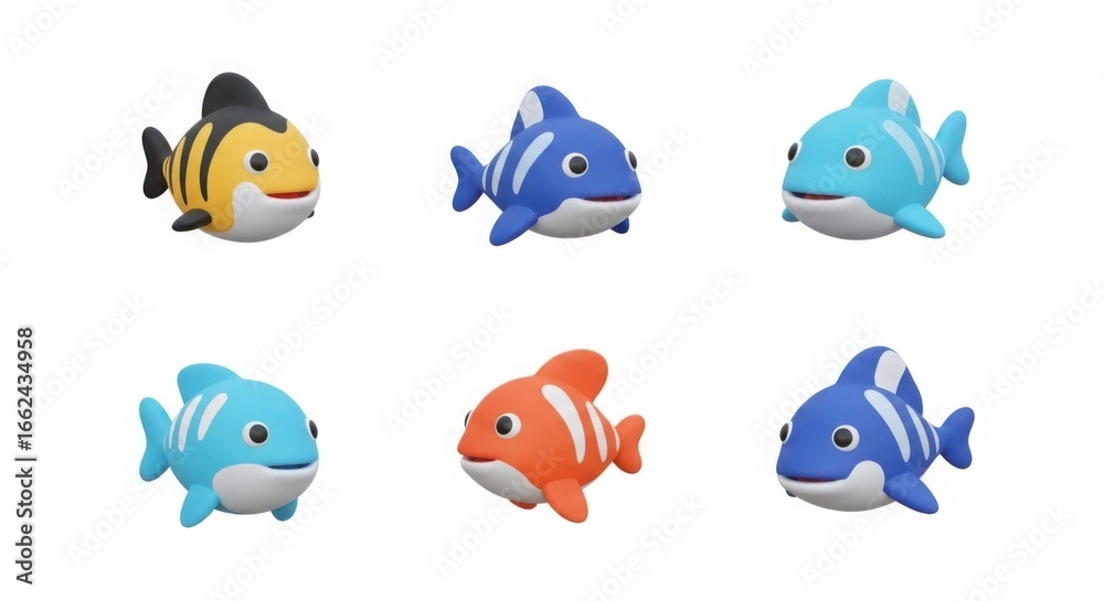 Obraz premium 3D icon pack of playful marine animals, isolated on white background