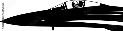 Silhouette of a fighter jet with a pilot wearing a helmet shown in a side view on a white background | editable eps vectors