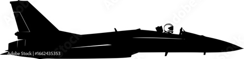 Silhouette of a fighter jet with a pilot wearing a helmet shown in a side view on a white background | editable eps vectors