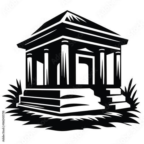 Architectural depiction of a gazebo with a strong geometric style and sharp details