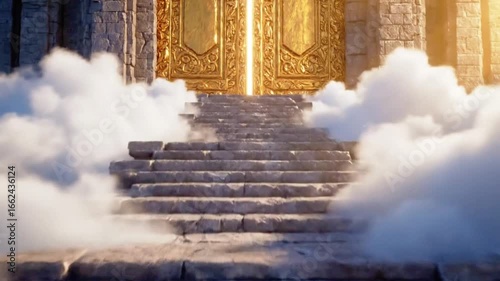 Stairway to Heaven Golden Gates Emerging from Clouds Spiritual Journey.