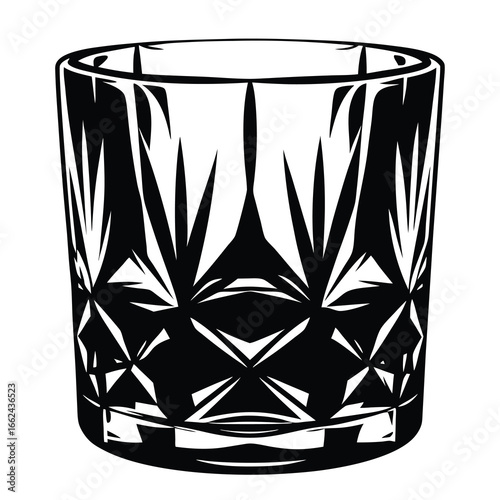 Elegant Old Fashioned Whiskey Glass with Black and White Abstract Design