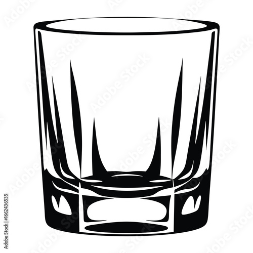 Minimalist Black and White Illustration of an Ornate Whiskey Glass Tumbler