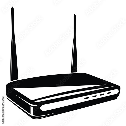Simple black and white vector illustration of a wireless internet router