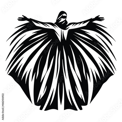 Abstract Black and White Image of a Person in Flowing Robes