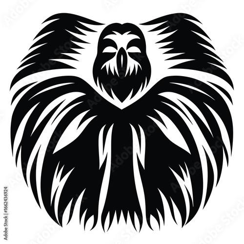 Abstract Black and White Owl Illustration with Aggressive and Intimidating Features