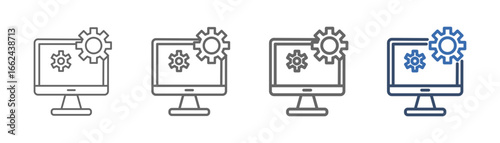 
outline computer icon set with computer and gear design