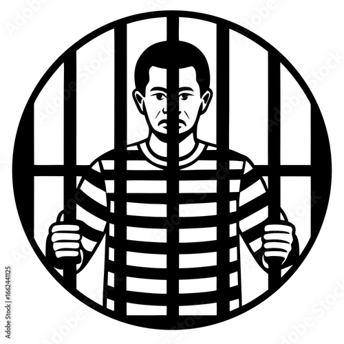 Prisoner Behind Bar Vector Illustration on White Background