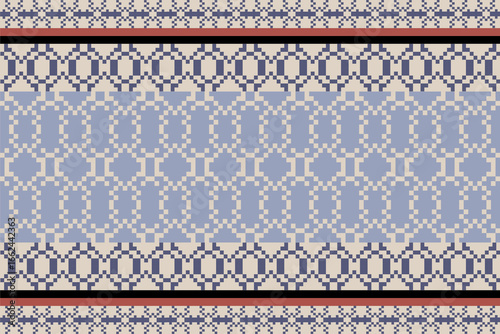 Shades of Blue Traditional Embroidery Art Abstract with Pixel Art Designs for Textile Print