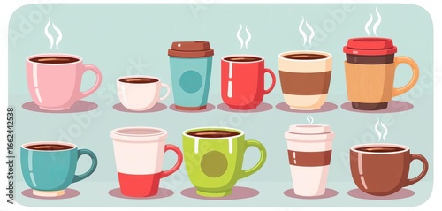 Wallpaper Mural Set of cute trendy coffee cups in various shapes and colors, perfect for modern cafes,  hot beverage,  home Torontodigital.ca