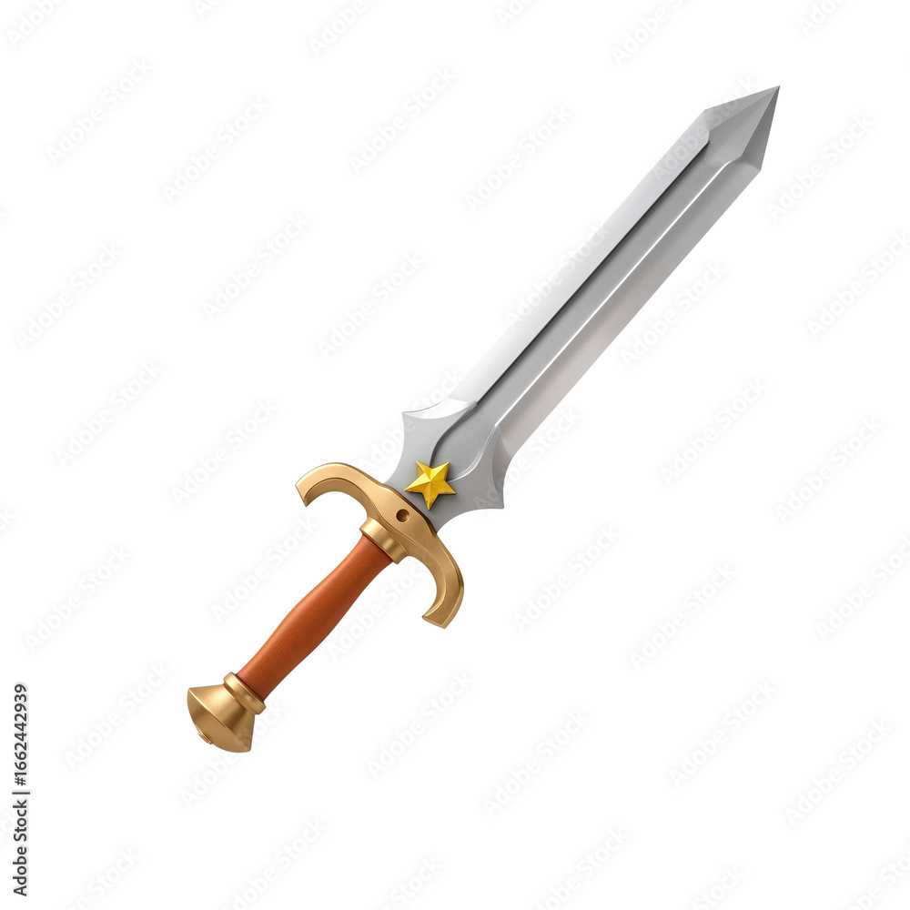 Naklejka premium Fantasy Sword with Golden Star Embellishment on a Transparent Canvas, Ready for Integration
