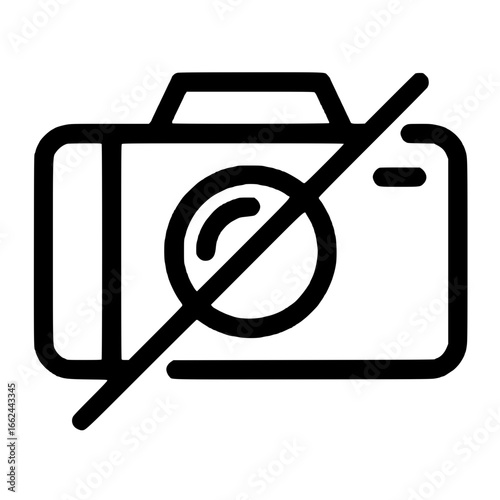 Minimal outline icon of camera with prohibition mark symbolizing no photo or restricted photography