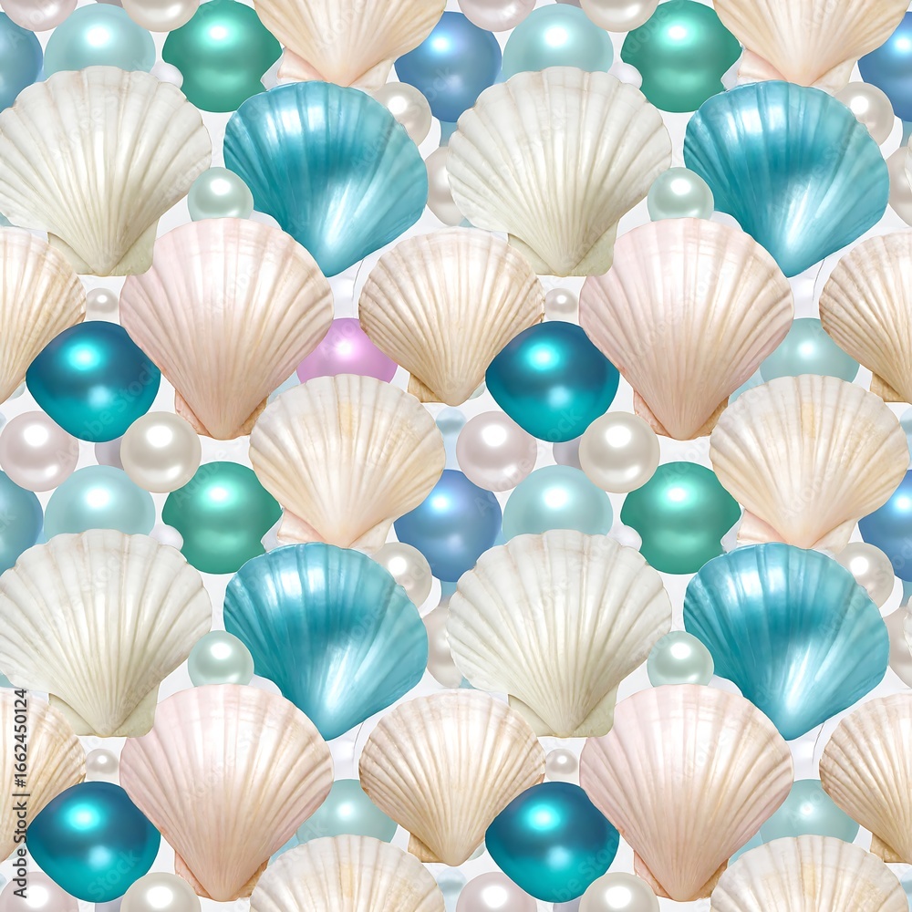 Obraz premium A seamless pattern of seashells and pearls
