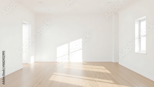 Wallpaper Mural A minimalist living room with clean lines, white walls, and wooden floors, exuding simplicity. Torontodigital.ca