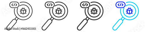 Debug Session  Icon Set Collection in Creative Outline Style for Software Testing Featuring Multiple Thickness Variations with QA Debugging Code Quality and System Reliability