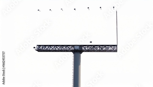 Isolated Blank Billboard with Intricate Truss Against a Stark White Sky.