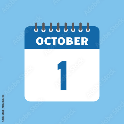 october 1 calendar icon Vector page month design