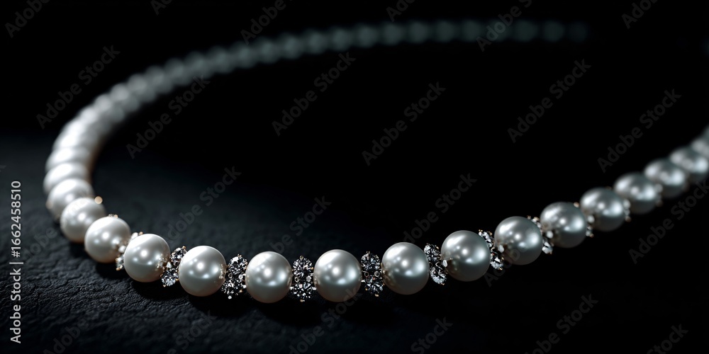 Obraz premium Elegant Pearl Necklace Display Studio Setting Jewelry Photography Dark Background Artistic Perspective