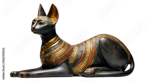 Egyptian cat goddess statue, isolated on a Transparent background, PNG file.