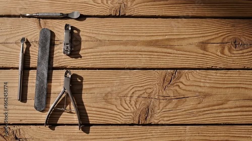 Flat Lay of Nail Clippers and Grooming Tools. Macro Shot of Cotton Cleaning Fingernails After Trimming. Realistic Nail Care Set with Metal Clippers. Minimal Nail Grooming Accessories