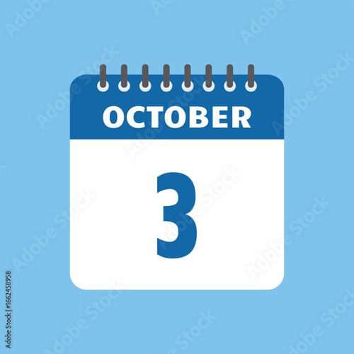 october 3 calendar icon Vector page month design