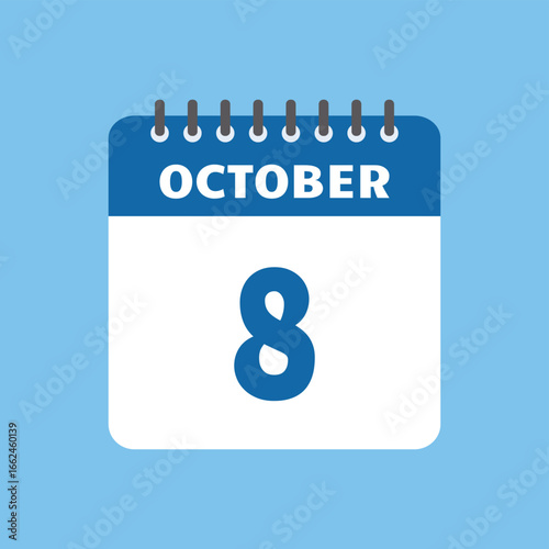 october 8 calendar icon Vector page month design