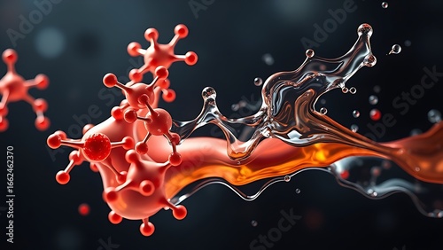 A molecular structure transitioning from rigid to fluid, illustrating the process of digestive transformation.