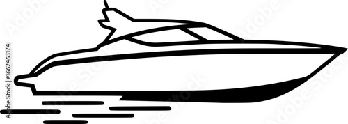 Silhouette of a Boat: A timeless silhouette of a sleek, compact boat cutting through the water. Its minimalist black and white design evokes a sense of adventure and freedom on the open sea