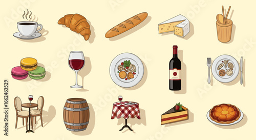 Explore french cuisine and culture a delightful illustration of parisian delights and foods