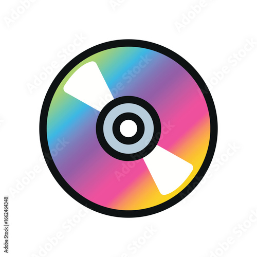 A cartoon icon of a compact disc with a colorful, spiraling design, a primary form of media in the Y2K era.