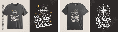 Guided by the Stars TShirt Mockup with Compass, Moon, and Star Design
