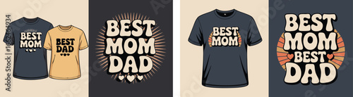 Illustrated Mother's Day and Father's Day TShirt Designs with Retro Typography and Sunburst