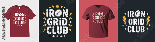 Iron Grid Club Maroon TShirts With Football Motif Design, Stylish Apparel Mockups Set
