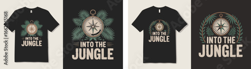 Into the Jungle TShirt Designs Featuring a Compass and Tropical Greenery Graphics for Adventurous Souls