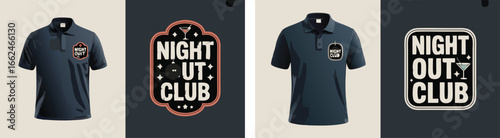 Night Out Club Polo Shirt Design Mockup Featuring Martini Glass and Disco Ball