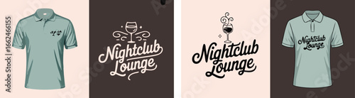 Nightclub Lounge Logo Concepts on Polo Shirts and Isolated Designs with Wine Glass Illustrations