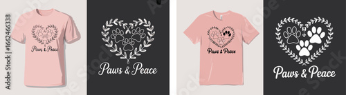 Paws Peace TShirt Design Mockup Pet Lover Apparel with Paw Print Heart