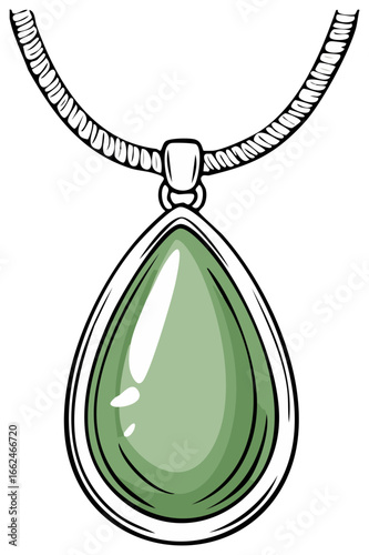 Green teardrop pendant necklace jewelry isolated on white background