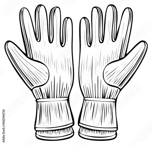 Pair of line art gardening gloves with textured fingers and cuffs ready for use