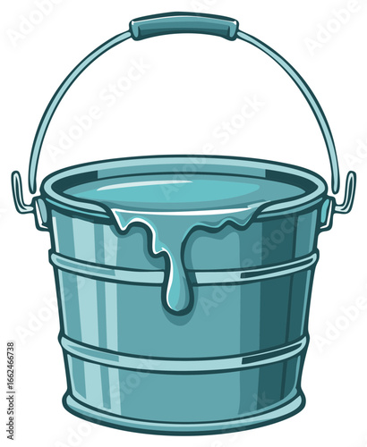 Cartoon illustration of a paint bucket overflowing with liquid.