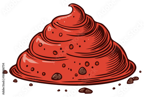 Stylized Red Dessert Topping Pile with Chocolate Crumbles Illustration Art
